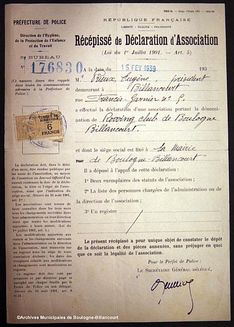 1939 RCBB Déclaration en Prefecture